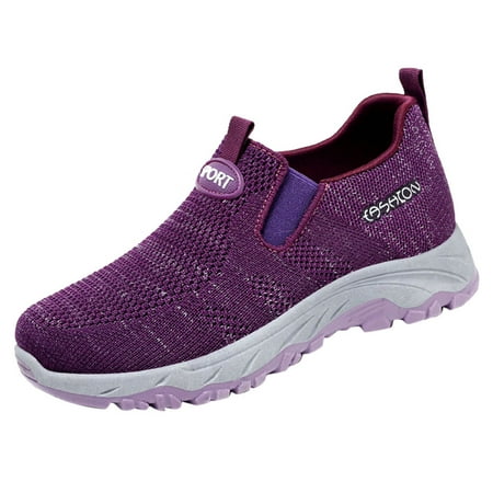 

Sneakers for Women Fashion Summer And Autumn Women Flat Bottom Mesh Breathable Slip On Lightweight Comfortable Slip On Womens Sneakers Chemical Fiber Purple 38