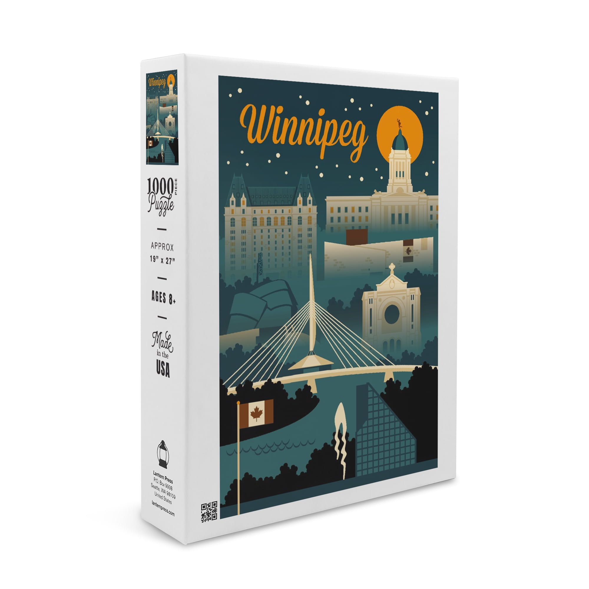 Winnipeg, Canada, Retro Skyline (1000 Piece Puzzle, Size 19x27