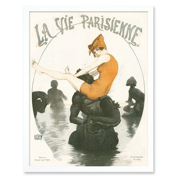 Vintage French Fashion La Vie Parisienne Port Fontaine des Mers Magazine Cover Art Print Framed Poster Wall Decor 12x16 inch