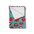 thumbnail image 2 of Kiss Soft Flannel Fleece Blanket, Retro Woman Mouth Red Lipstick Girl Expressing Different Emotions Female Vintage, Cozy Plush for Indoor and Outdoor Use, 70" x 90", Teal Red White, by Ambesonne, 2 of 5
