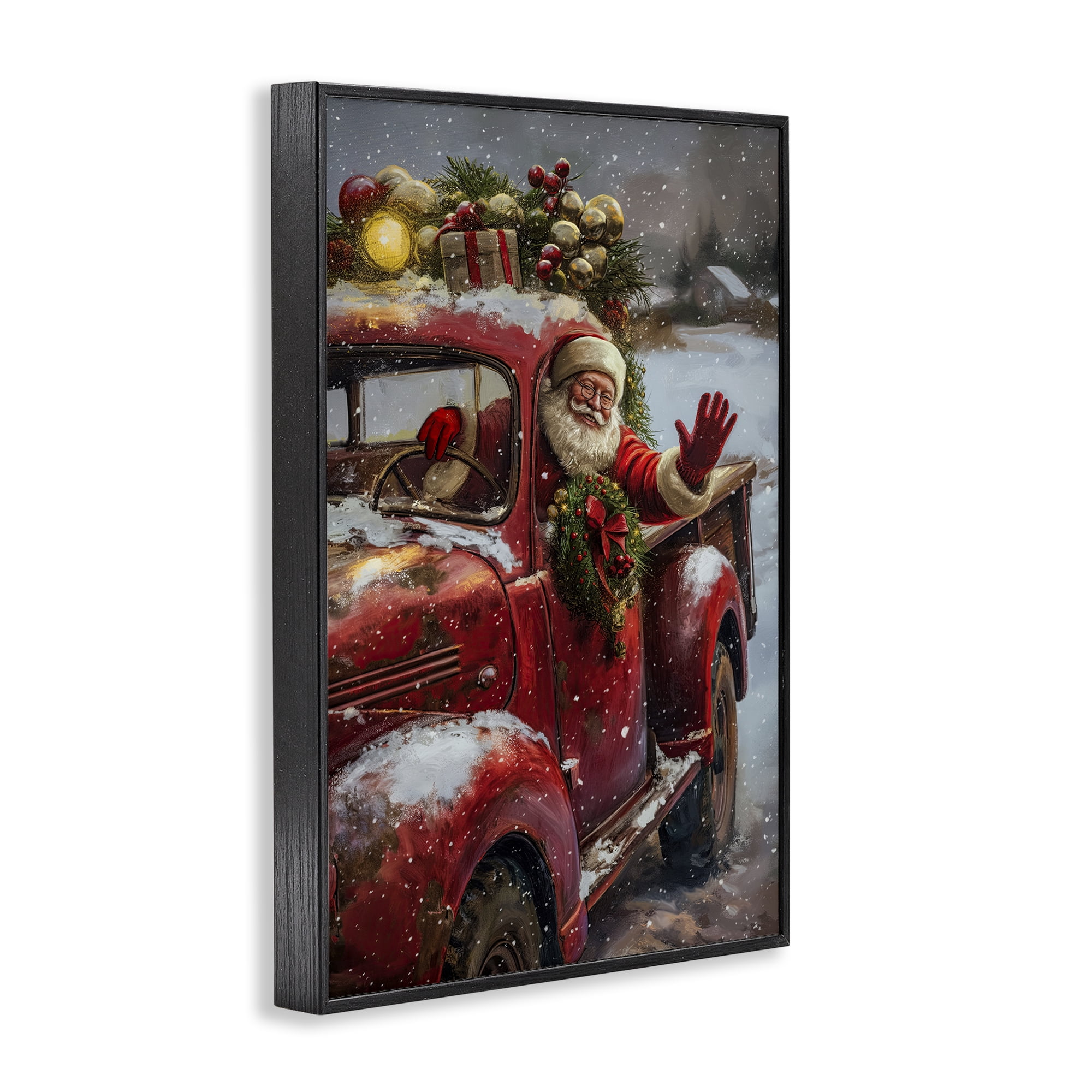 Stupell Industries Santa Waving Hello Holiday Painting Black Framed Art Prints Wall Art, 16 x 24
