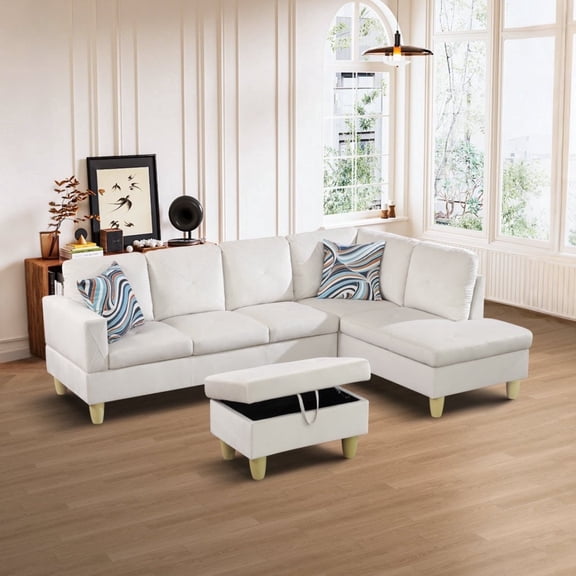 66.5" White Flannel 3-Piece Cozy Living Room Sofa Set