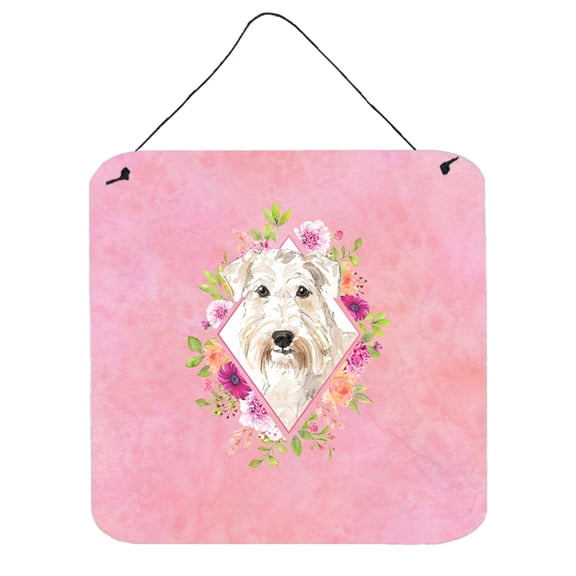 Carolines Treasures CK4202DS66 Wheaten Terrier Pink Flowers Wall or Door Hanging Prints 6x6 multicolor