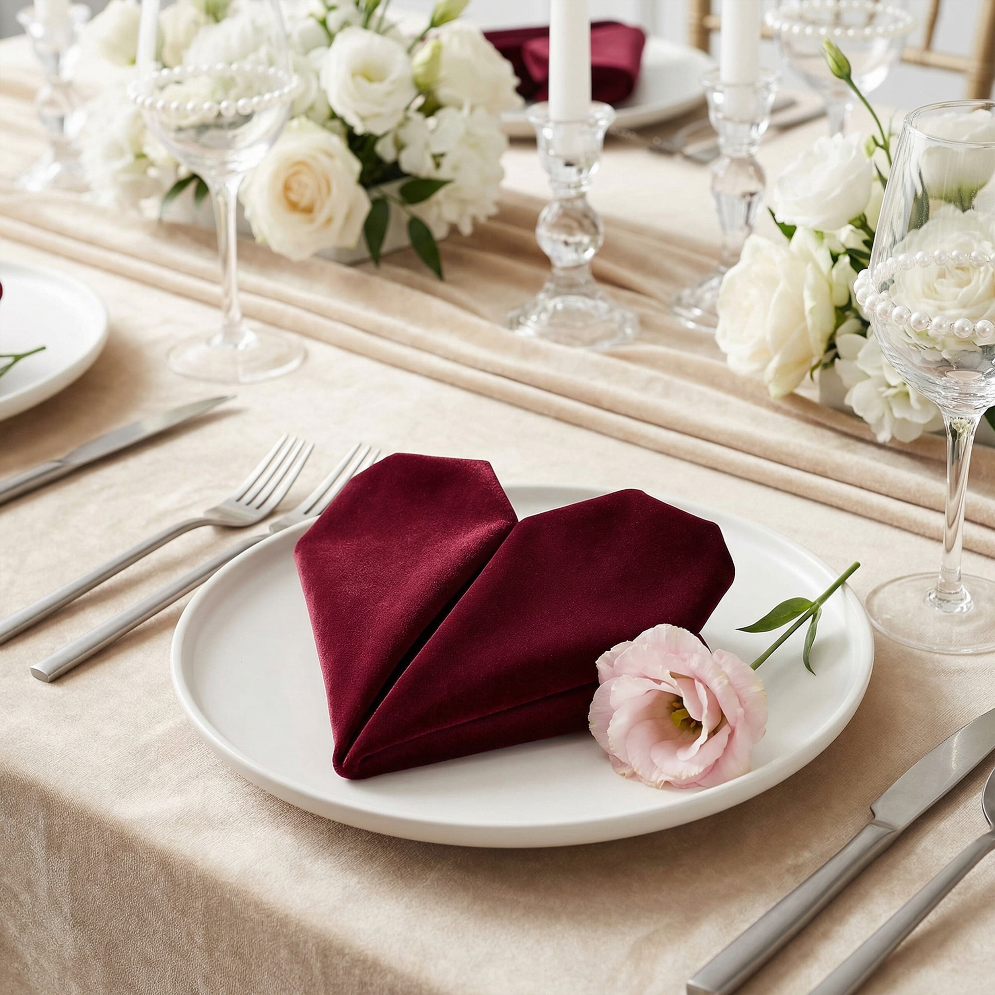 Unique Bargains 12 Pack Soft Durable Velvet Cloth Napkins for Parties Burgundy 18"x18"