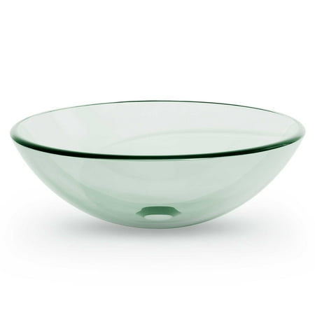 Miligor Modern Glass Vessel Sink Above Counter Bathroom Vanity Basin Bowl Round Clear