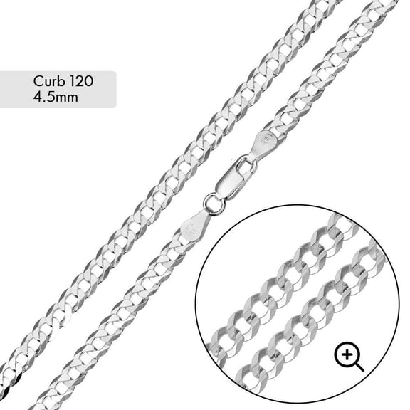 Sterling Silver 925 High Polished Curb 120 Chain 4.5mm Made in Italy 20" Jewelry Female Unisex