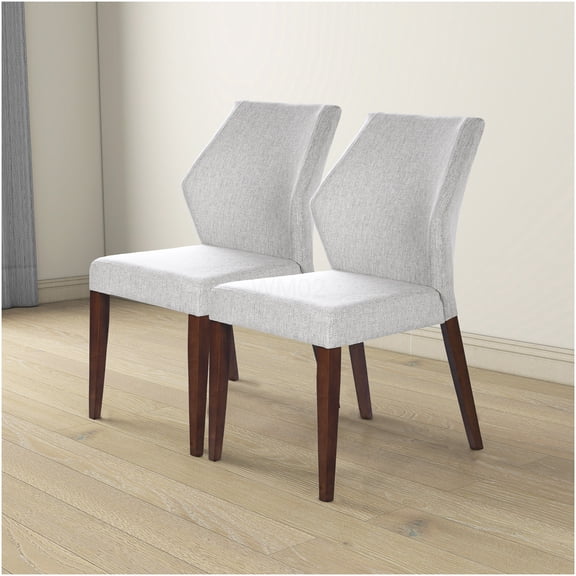 Light Gray Fabric Dining Chairs Set of 2, Mid-Century Modern Upholstered Side Chairs with Solid Wood Frame for Kitchen Dining Room