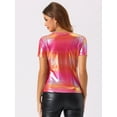 thumbnail image 3 of DARING DIVA Women's V Neck Party Clubwear Shiny T-Shirts S Pink, 3 of 6