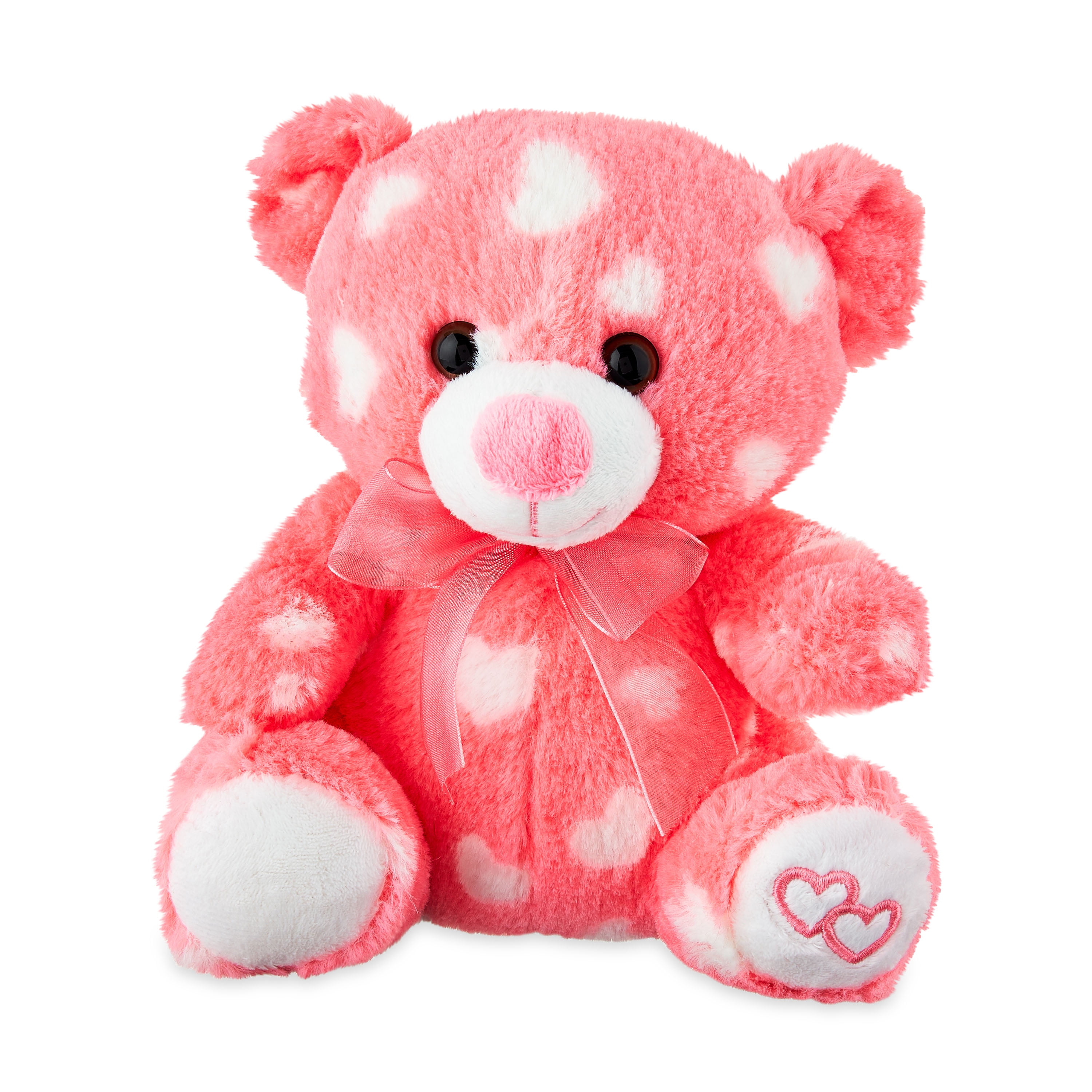 Way to Celebrate! Valentine’s Day 8in Soft Expression Plush Teddy Bear, Light Pink with Hearts