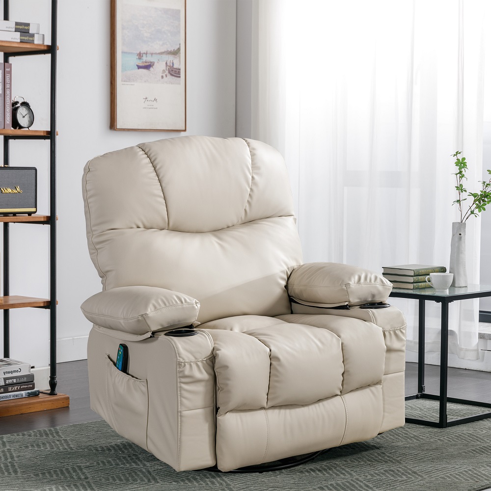 Leather match Manual Swivel Massage Recliner Chair with Heat and