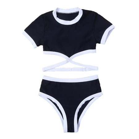 

Girls Swimwear Toddler Baby 2 Piece Swimsuits Soild Bikini Bathing Suit Briefs Bikini Beach Swimwear Set For 5-6 Years