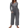 thumbnail image 1 of GYUJNB Combinaison pour Femmes Combinaison Unie Col Rond avec Ceinture et Poches une Pièce pour Femmes, Bleu, TP, 1 of 4