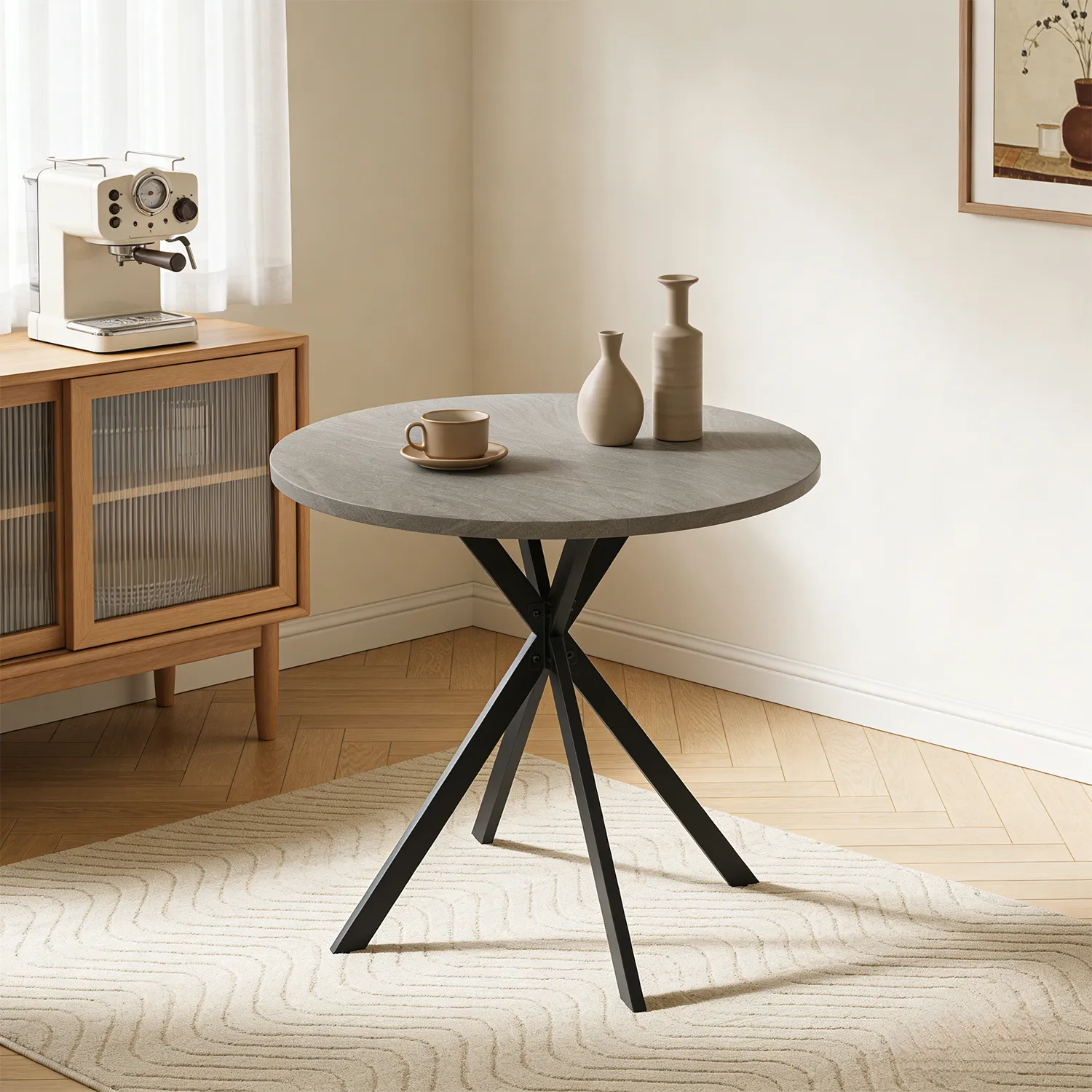 Small Round Dining Table for 2-4 People, 31.8" Modern Round Kitchen Table, Space-Saving Table for Living Dining Room, Coffee ,Apartment
