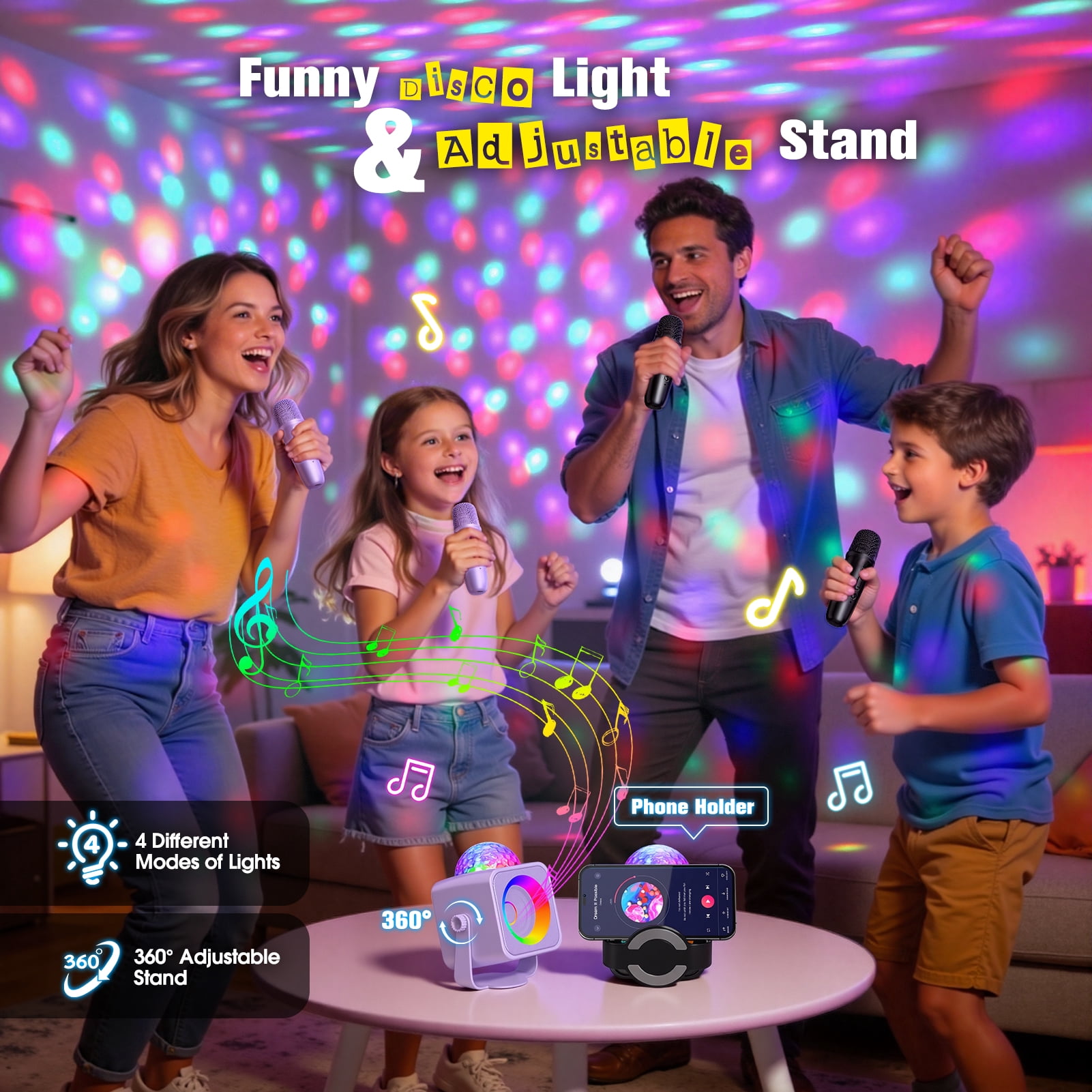 Karaoke Machine for Kids Adults, Portable Bluetooth Karaoke Speaker with 2 Wireless Microphones and Disco Party Lights, Mini Singing Toy Gift for Girls Boys Ages 4-12