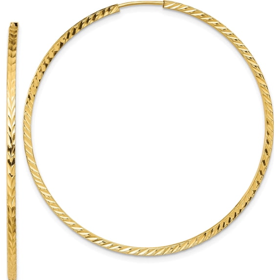 14K Yellow Gold Diamond-Cut Square Tube Endless Hoop Earrings (49 X 50) Made In Peru tf1001