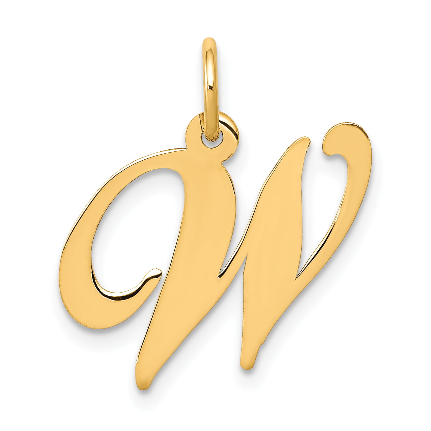 14k Yellow Gold Medium Script Initial Monogram Name Letter W Pendant Charm Necklace For Women ...