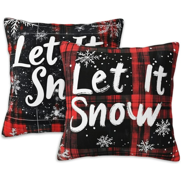 Let It Snow Throw Pillow Cover Case Red Buffalo Plaid Throw Pillows Set of 2 Super Soft Pillow Covers 18x18 Inches Farmhouse Home Decor for Living Room Bedroom Sofa Couch Cushion Cover