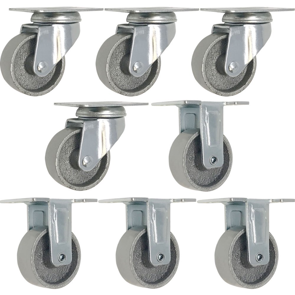 8 All Steel Swivel Plate Caster Wheels Heavy Duty Highgauge Steel Gray (2" Combo 4x swivel , 4x
