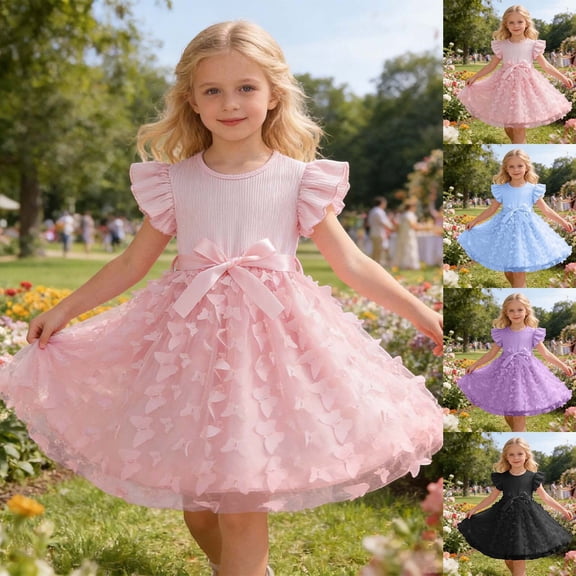 MAIHAN Toddler Girl Tulle Dress Ruffle Sleeveless Baby Girl Fashion Casual Dresses Summer Toddler Party Gown Formal Occasion Kids Dress(Pink,5-6 Years)