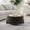 Olive Green + Plywood + Foam, variant on 33" Round Storage Ottoman with Teddy Fabric & Walnut Wood Legs, Cream Upholstered Footrest & Shoe Storage Stool for Living Room Bedroom Entryway