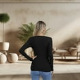 thumbnail image 6 of VICHVVY Womens Long Sleeve Shirts Cutout Neck Keyhole Slim Fitted Ribbed Knit Trendy Tight Tops Black S, 6 of 7