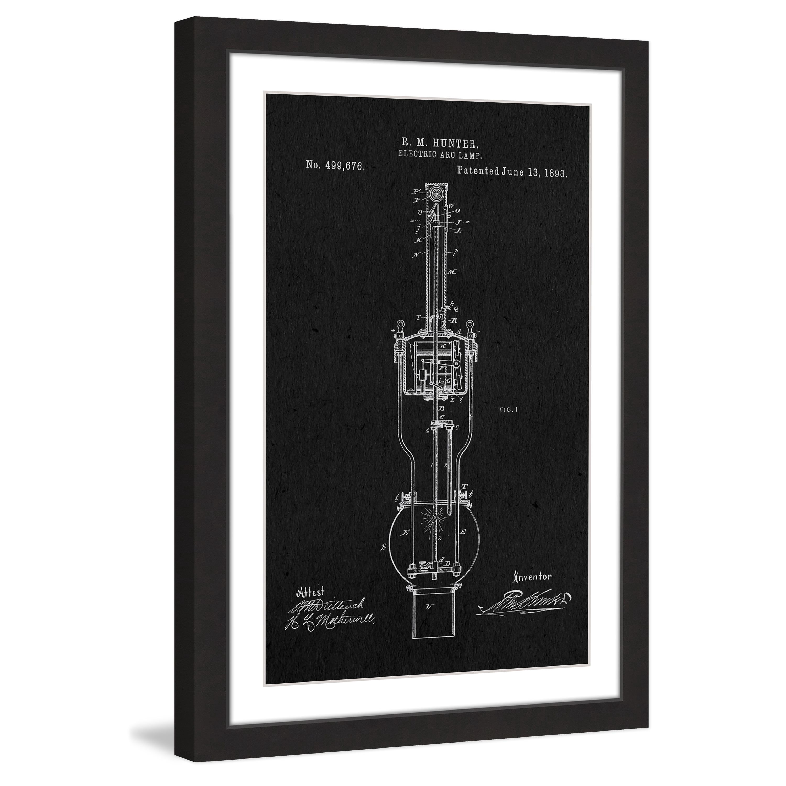 "Arc Lamp 1893 Black Paper" Framed Painting Art Print, 24" x 1.5"
