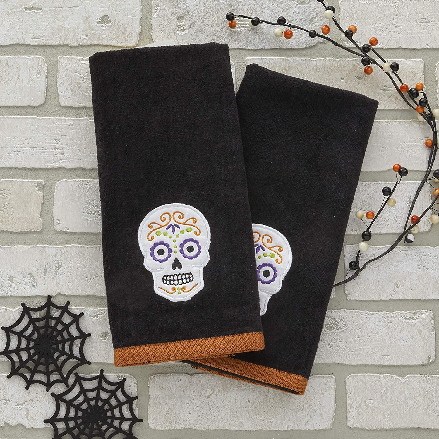 SKL Home by Saturday Knight Ltd. Sugar Skull 2 Piece Hand Towel Set in Black