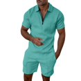 thumbnail image 2 of Daolelai Men's Casual Corrugated Lapel Short-Sleeved T-Shirt Shorts Two-Piece Suit, 2 of 6