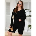 thumbnail image 2 of SHOWMALL Plus Outfit Sets for Women 2 Piece Sweatsuits Black 2X Ribbed Knit Plus Size Matching Loungewear T-shirt Biker Shorts Pajamas Sets, Lightweight for Spring / Summer / Fall / Winter, 2 of 6