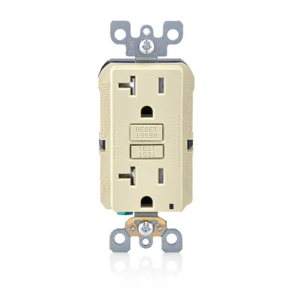 Leviton Smartlockpro 2-Pole Tamper-Resistant Duplex Gfci Receptacle With Led, Ivory, Nema 5-20R, 125 Volts, 20 Amps