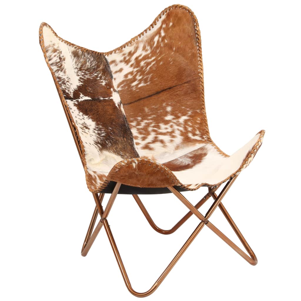 vidaXL Butterfly Chair Brown and White Genuine Goat Leather Walmart