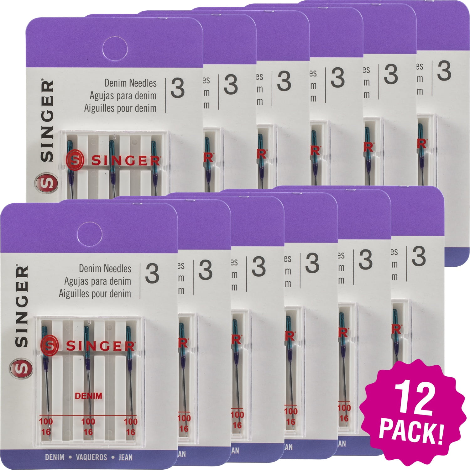 Singer Universal Denim Machine Needles Size 16/100 3 Count, Multipack