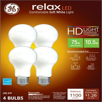 GE Relax LED Light Bulbs, 75 Watt Eqv, Soft White, A19 General Purpose, 4pk