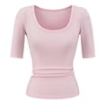 thumbnail image 3 of LINGLANG Womens U-Neck Slim Fit Half Sleeve T-Shirt Soft Stretchy Basic Top Solid Color Summer Tee Tight Fit Undershirt, 3 of 3