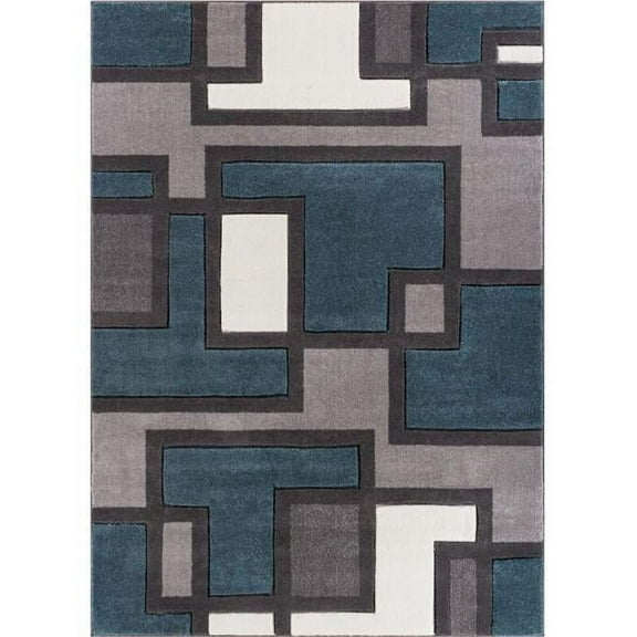 Imagination Squares Modern Rug, Blue - 3 ft. 11 in. x 5 ft. 3 in.