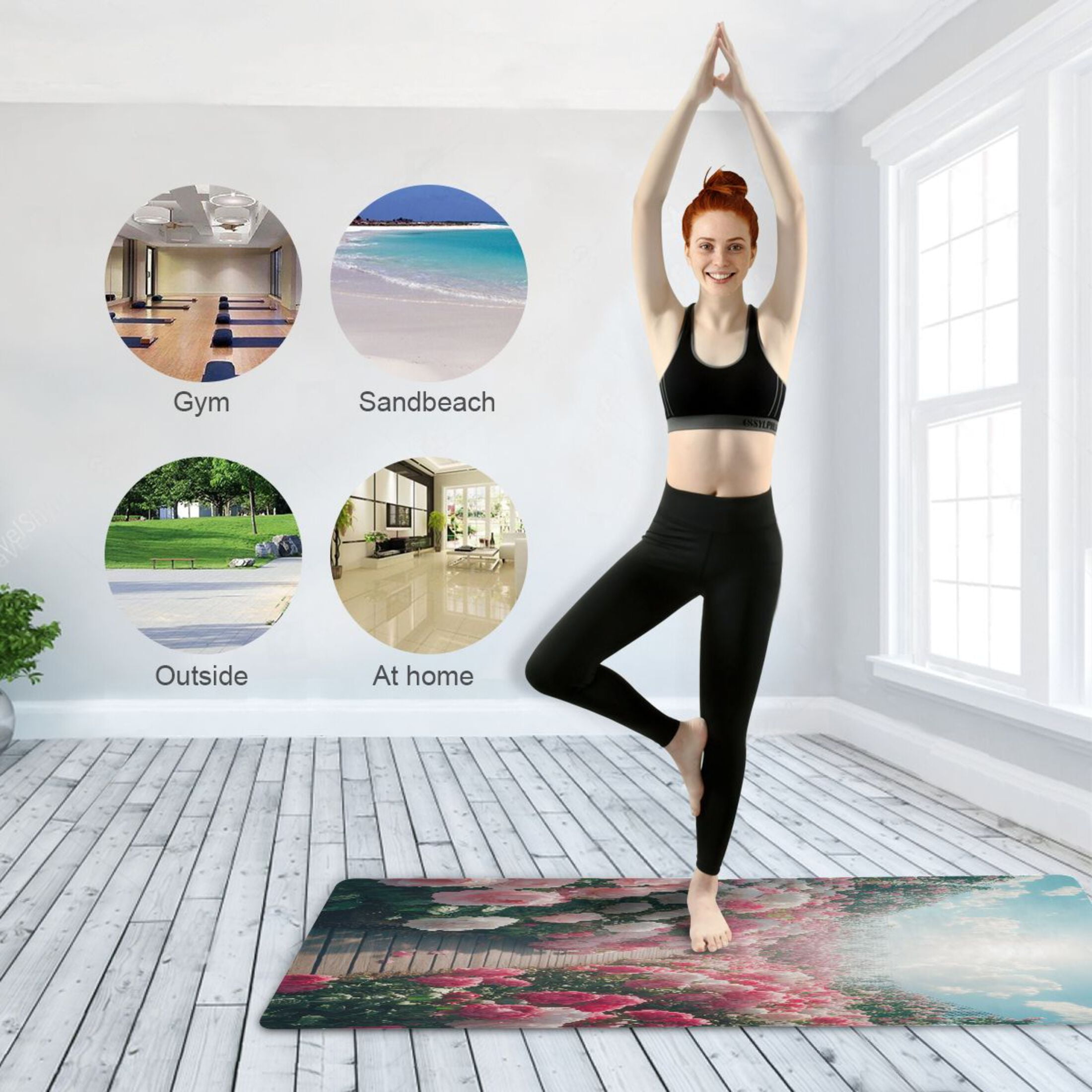 BZSMCE Yoga Mat Women Blooming Rose Garden Fitness Mat