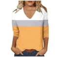 thumbnail image 2 of Womens Plus Size Tops 3/4 Length Sleeve Fall Fashion Trendy Casual Going Out Tops Cold Shoulder V Neck Gradient Plaid Graphic Shirts Casual Elegant Fall Blouse, 2 of 7