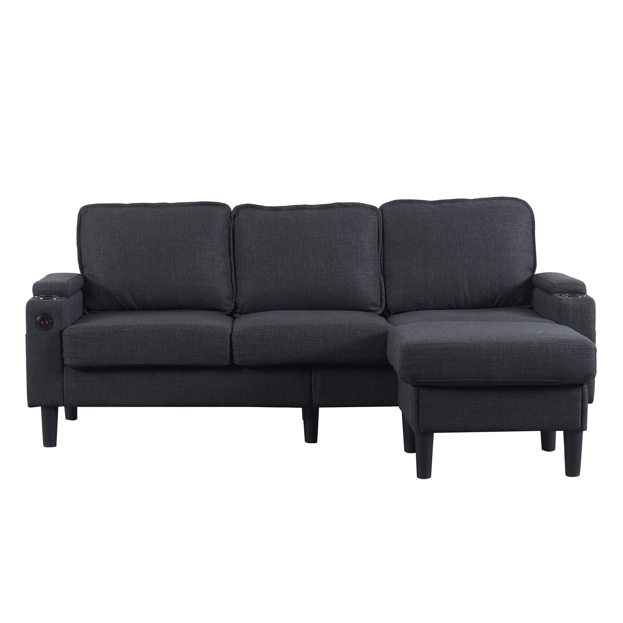 Aukfa 78" Sectional Sofa with USB Port, Storage Ottoman, Armrest w/ Hidden Storage, Linen, Dark Gray
