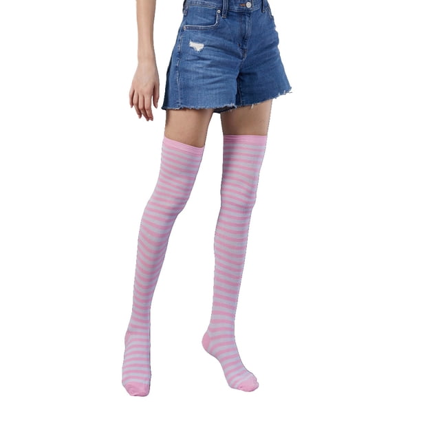 Sonducket Pack de 2 calcetines a rayas talla grande hasta el muslo transpirabilidad únicos cómodos cálidos fáciles de combinar sin medias rosa blanco Type3 NO3 Sonducket AP008874-22