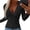 Black, variant on Women Autumn Solid Color Tops Deep V-neck Long Sleeve Blouse Elegant Slim Fit Buttons Decor Ribbed Pullover Tops