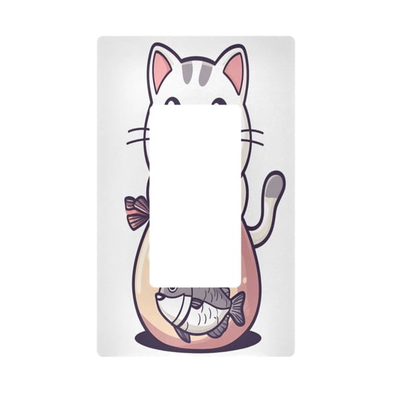 Yayeee Rocker Switch Wall Plate 1-Gang 4.6"x2.9" Home Decorative Outlet Cover, White Cute Cat