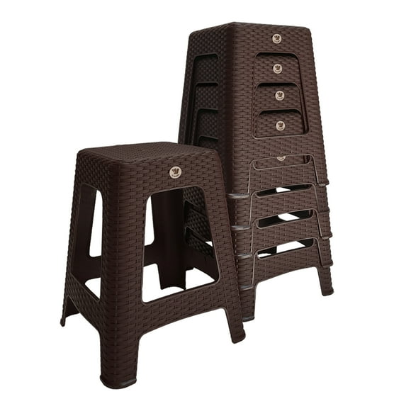 Kit 6 Bancos de Plástico La Ardilla para Exterior e Interior Tipo Rattan (Chocolate)