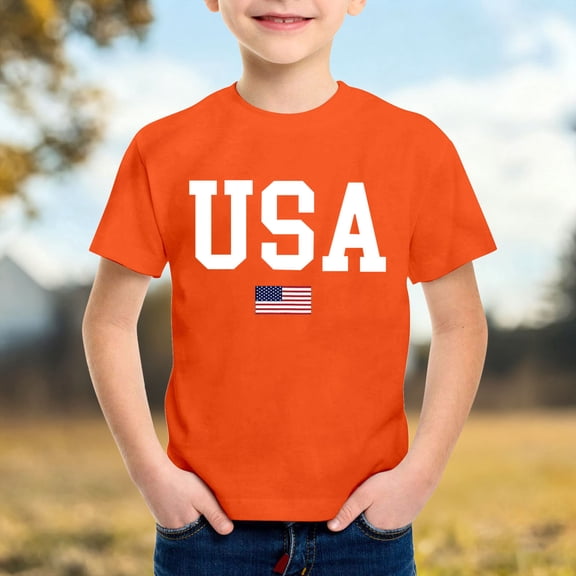 Gzbliryd Happy Easter T Shirt Cotton Tees Graphic Print Easter T-Shirts Tops for Boy Cute Summer Clothes (Orange,8-9 Years)