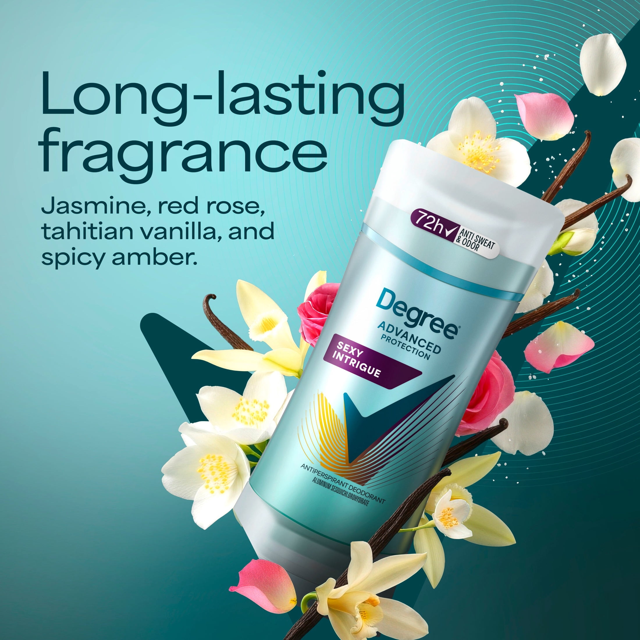 Degree Antiperspirant Deodorant 72-Hour Sweat & Odor Protection Sexy Intrigue Antiperspirant Deodorant For Women with Body Heat Activated Technology, 2.6 oz