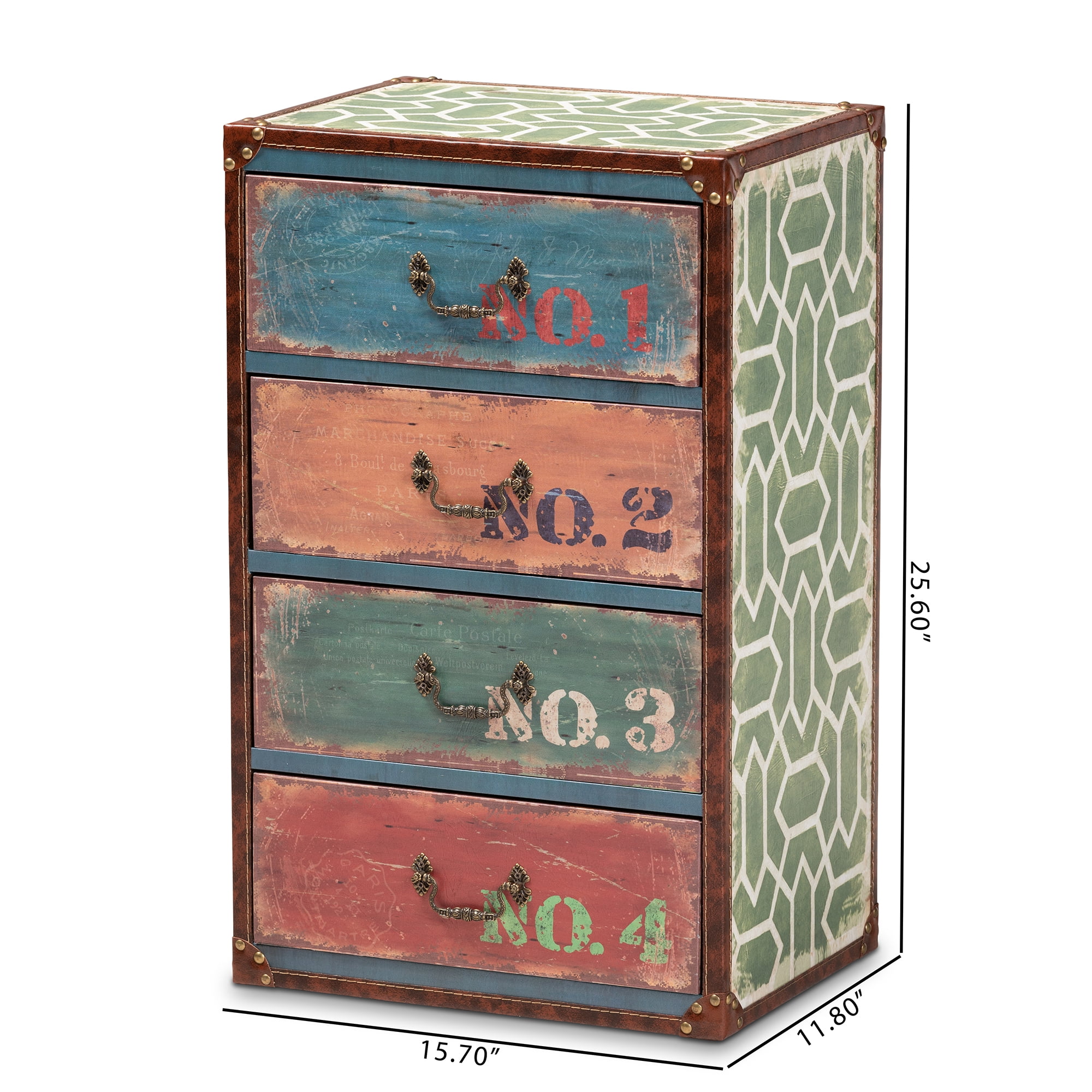 Baxton Studio Amandine Multicolor 4-Drawer Accent Cabinet Vintage Rustic French Style