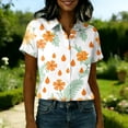 thumbnail image 5 of Minjewel Women's Hawaiian Print Button Down Short Sleeve Shirt with Pocket Casual Summer Beach Vacation Tropical Tops,White,S, 5 of 5