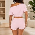 thumbnail image 2 of Wrongduck Women's 2 Piece Striped Matching Set Off Shoulder Crop Top and Skinny Shorts Summer Outfit, 2 of 11
