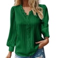 thumbnail image 1 of Blusa de encaje con cuello en V para mujer - Color liso, manga corta, poliéster, camisa elegante y casual para el trabajo o una cita, 1 of 5