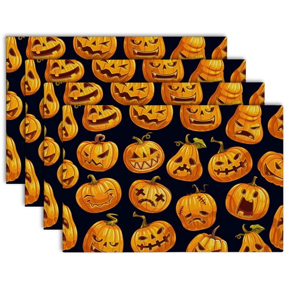 Funny Pumpkin Face Placemats Set of 4 Fabric Dining Table Place Mats Halloween Holiday Kitchen Table Decor