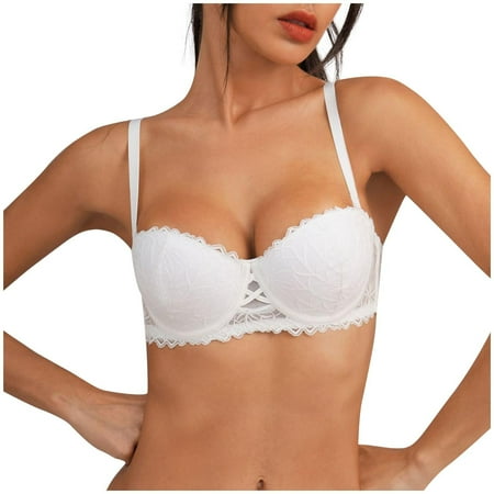 WCMZJ Women s Sexy Balconette Push Up Bra Underwire Lace Plunge Bra Plus Size Lift Balcony Brassiere White L